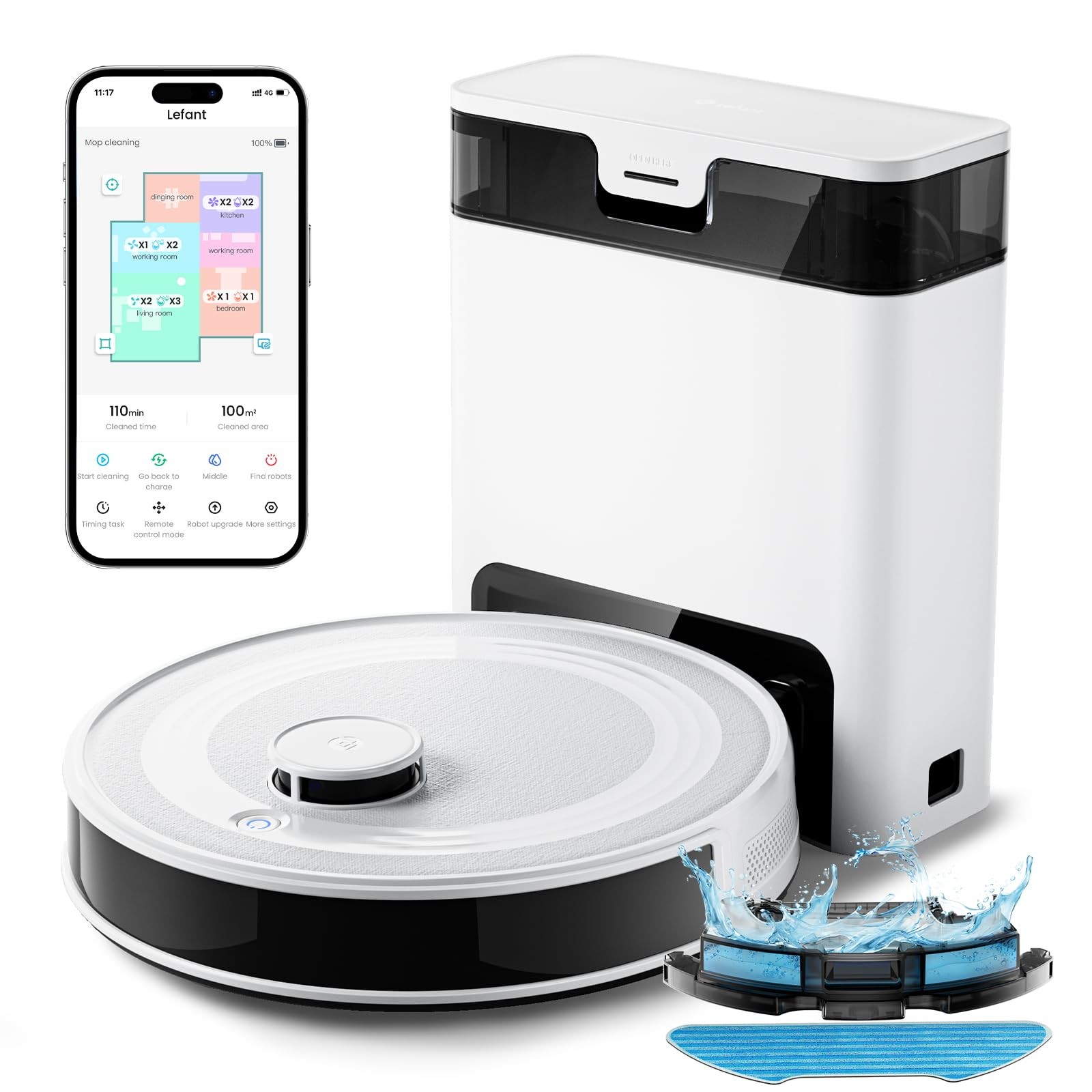 Robot Vacuum and Mop Combo, 8 Weeks Self-Emptying with Dual Dustbin Options, ...-image
