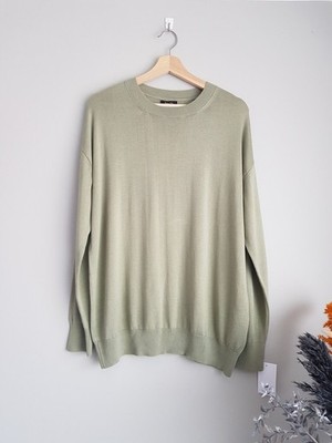 Massimo Dutti Oversize-Pullover salbeigrün Feinstrick Rundhals _ Größe M _ neu mit Etikett
