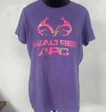 Realtree APC Women's Hunting T-Shirt Size Large Purple Camo Short Sleeve Country
