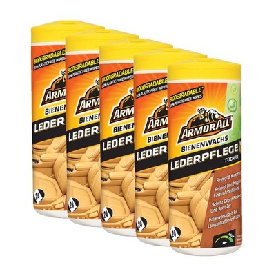 5x Armor All Leder Pflegetücher 24 Stück mit Bienenwachs Tücher Reiniger Auto