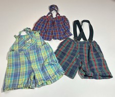 VTG 2T Plaid Adjustable, Suspender Shorts Lot 3 Pieces