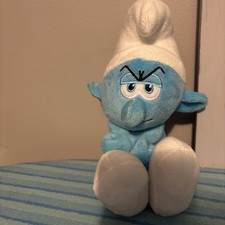 "Muñeco de peluche Nanco Pitufos gruñón pitufo 12"" peluche brazos doblados"