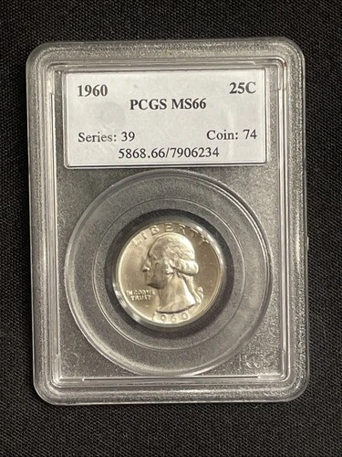 1960 PCGS MS66 25C Washington Quarter 90% Silver GEM BU