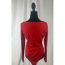 H M Red Long Sleeve Fitted Stretchy Bodysuit Size M