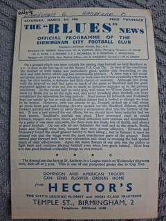 Birmingham City v Bradford Park Avenue programme. 9/3/1946 FA Cup Replay