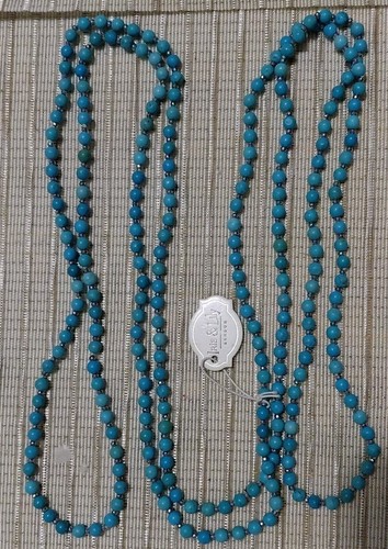 Beautiful Long Howlite Blue Stone & Hematite Beaded Necklace NWT 80 Inches New - Picture 4 of 4
