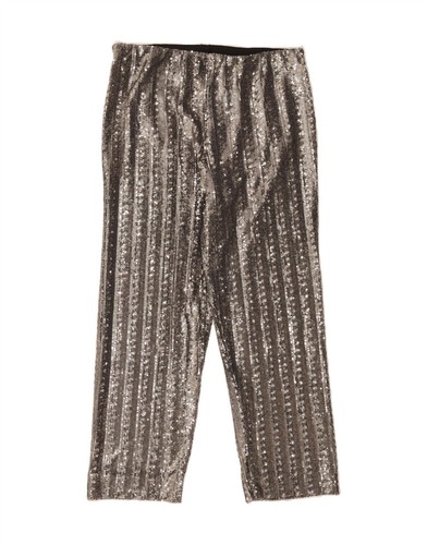 VINTAGE Womens Evening High Waist Sequin Casual Trousers W34 L28 Silver CK07