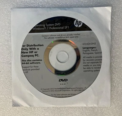 New HP Windows 7 Professional 64-bit Reinstallation DVD 4 Languages (No Key) - Image 1 of 3
