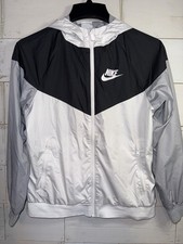 Nike Tri Color Black White Grey Full Zip Wind Breaker Hoodie Jacket Youth Large
