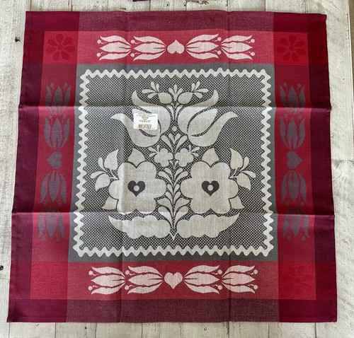 4er Set Le Jacquard Francais Primel Bordier Servietten rot grau Blumen Herz Neu mit Etikett