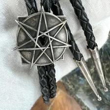 Antique Sterling Silver Heptagram Seven Pointed Star Handmade Bolo tie