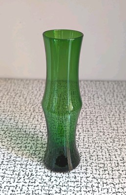 60er 70er Retro Vintage Kitsch Grün Bambus Kunst Glas Knospe Stiel Vase MCM