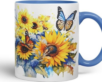 ''Sonnenblume & Schmetterling'' - Farbiger Kaffee & Tee Becher Tasse 11oz 330ml