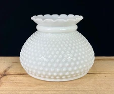Vtg White Milk Glass Hurricane Student Lamp Shade Hobnail Ruffled 7” Fitter