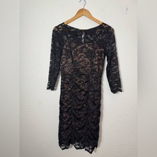 Eliza J Ruched Law Sheath Dress Elegant Black Lace Lined Size 6