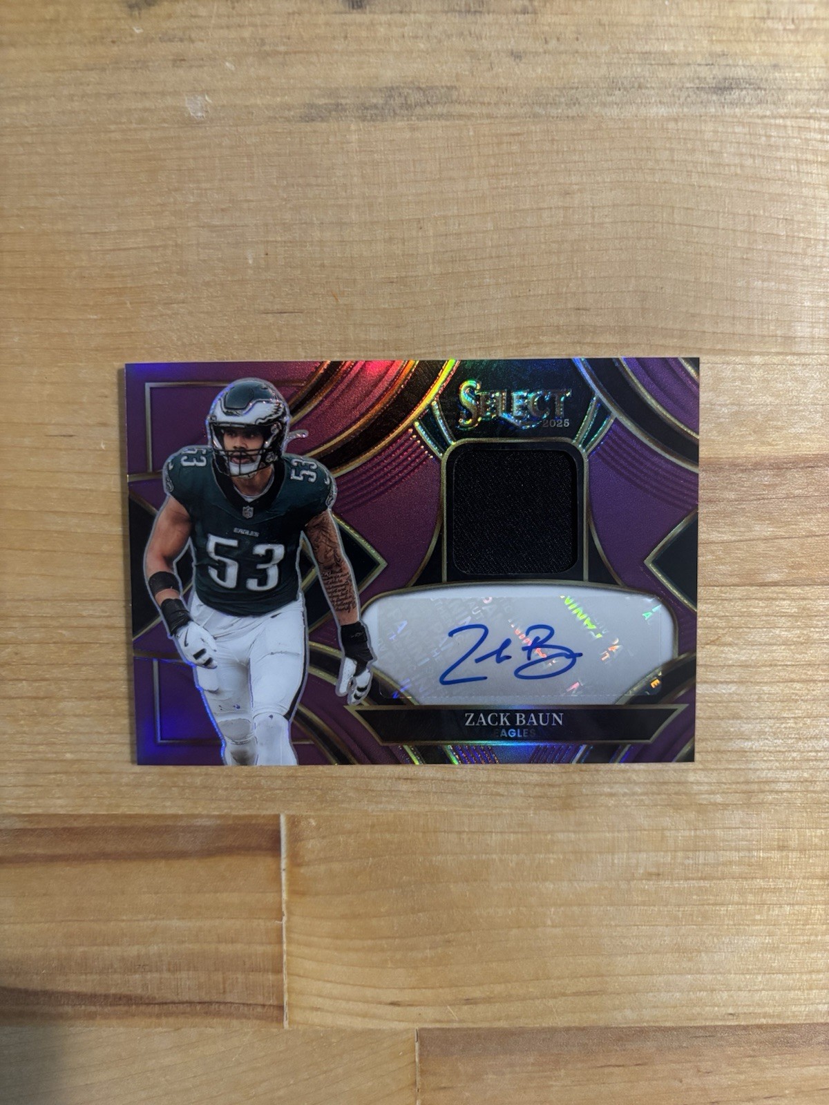 Panini 2025 Select Zack Baun Eagles Signature Memorabilia Purple Prizm Auto /49