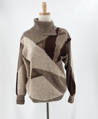 VTG 80s IB Diffusion Silk/Angora Patchwork Costal Grandma Sweater Medium Retro