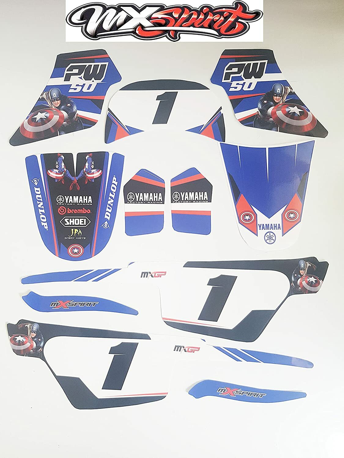 Kit déco moto cross Avenger pour Yamaha PW50 bleu et noir en vinyle