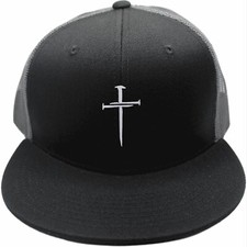 Nail Cross Christian Catholic Jesus Trucker Embroidered Flat Bill Hat For Men