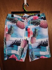American Eagle Floral Tropical Pineapple Print Board Swim Shorts Mens Size Med