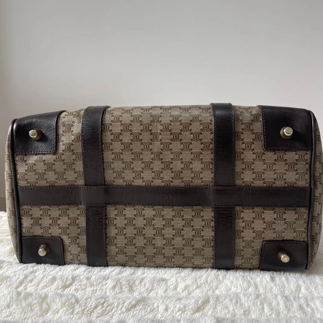 Borsa Celine Boston borsa a mano logo macadam PVC pelle marrone USATA originale #S1982