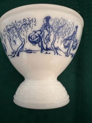 Egg Cup (possible Delft)  Goose/Duck Milk Glass White and Blue Asian Design VTG