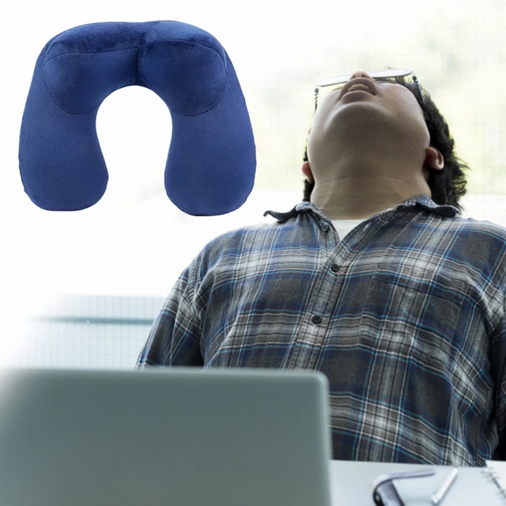 Soft U-Shaped Inflatable Travel Neck Pillow for Airplanes and Cars