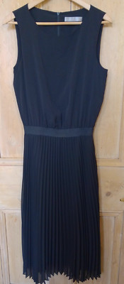 Hallhuber Donna UK 10 Black Plisse Pleated Midi Dress Dressy Evening Event Chic