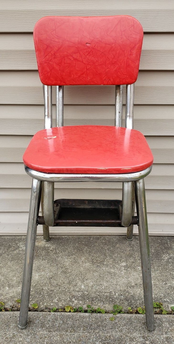 Vintage Retro Red Cosco Chrome Kitchen Step Stool Farm Chair Plant ...