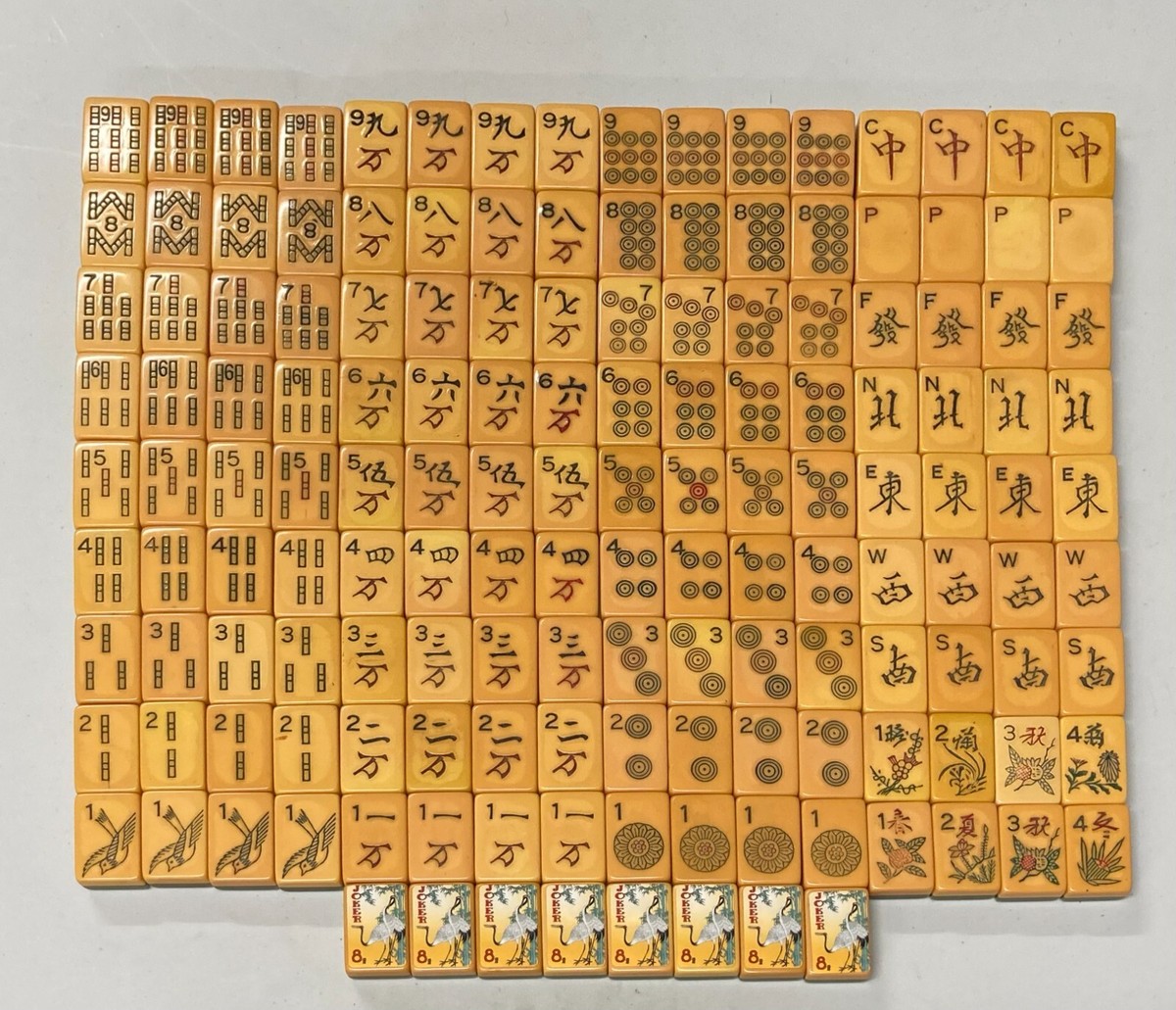 Green 2-tone bakelite Majong MAH JONG tile set ready for 8
