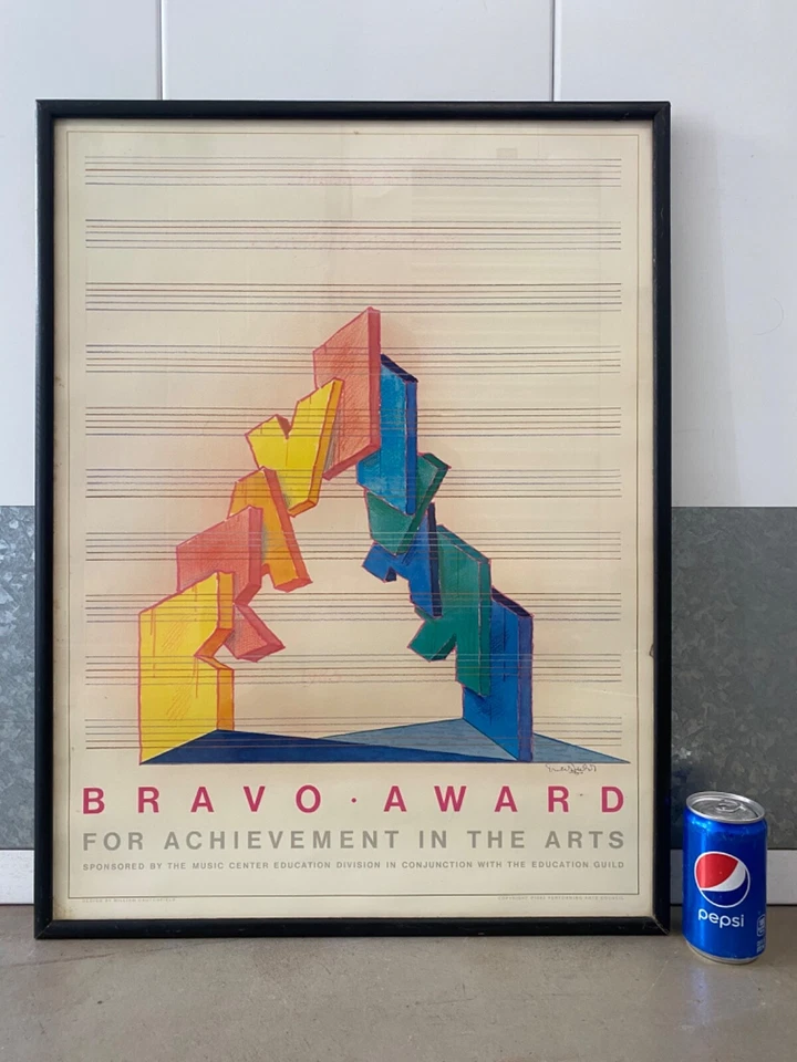 🔥 Póster litográfico cubista moderno vintage raro borde duro - CRUTCHFIELD 1982 Foto 2 de 4