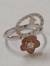 CZ Flower Ring Sterling Silver Rose Color Flower Oval Shape CZ Circle Size 6