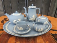 Vintage Wedgwood Blue Jasperware Mini Miniature 10 Piece Tea  Coffee Set  Tray
