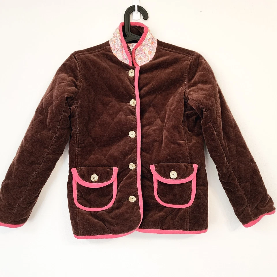 Abrigo De Colección Lilly Pulitzer Niñas Talla 7 Marrón Pana Quited Forro Floral Algodón Foto 3 de 4