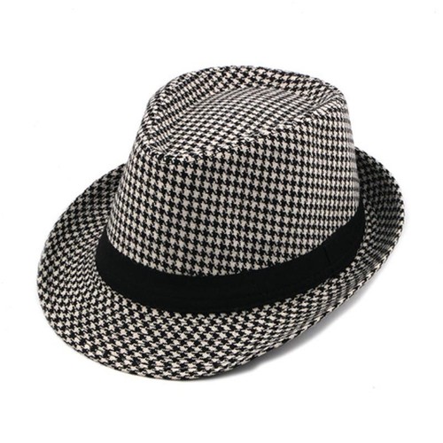 Men Women Houndstooth Trilby Fedora Hat Cap Short Brim Panama Jazz Fashion Retro - Picture 8 of 16