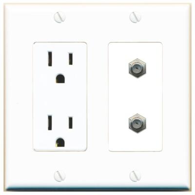 RiteAV Power Outlet and 2 COAX Wall Plate Decorative [White]