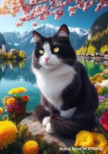 Tuxedo Black/White Cat Springtime Flag