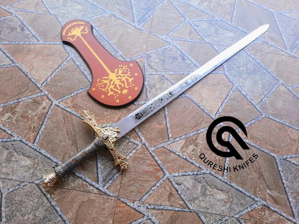 Espada medieval, espada de acero inoxidable hecha a mano, espada vikinga, con cubierta de cuero Foto 2 de 4