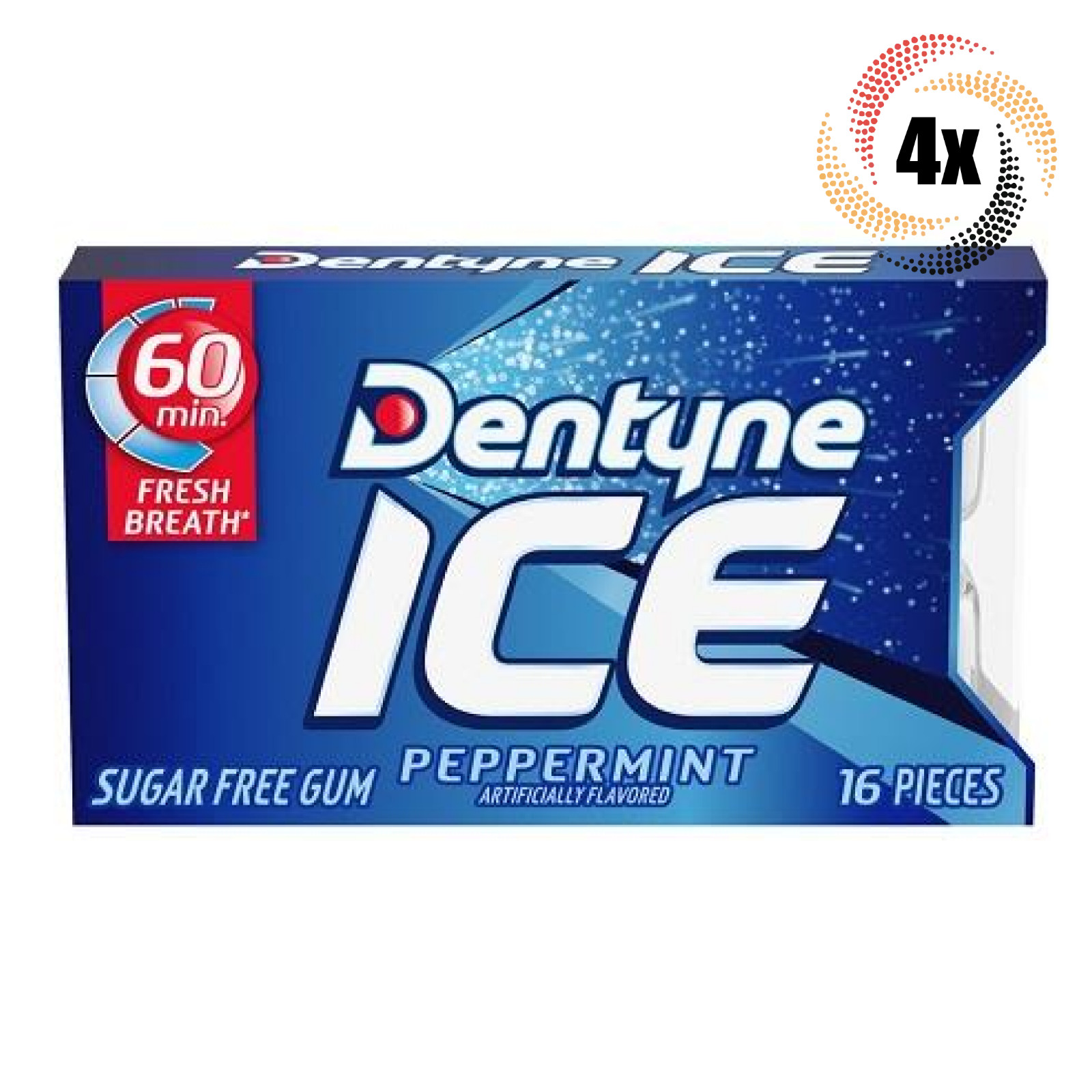 4x Packs Dentyne Ice Peppermint Chewing Gum | 16 Pieces Per Pack | Sugar Free