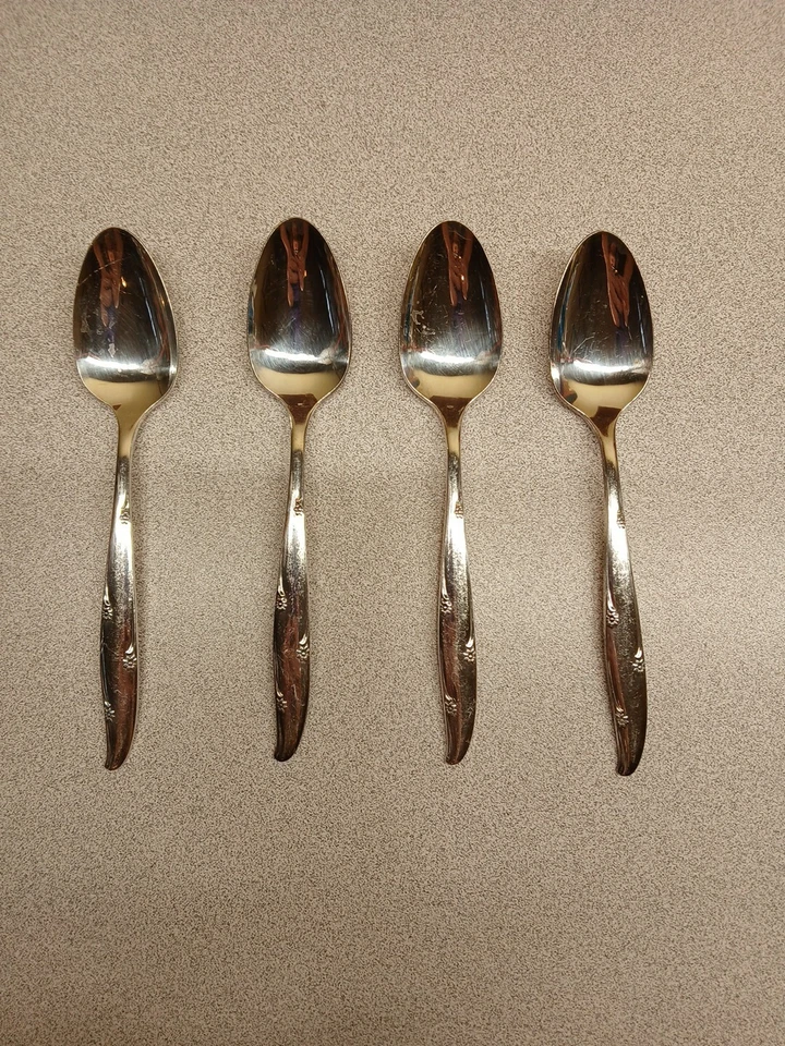 4 colheres pequenas de flores de prata Oneida Community Silverplate talheres vintage - Imagem 2 de 4