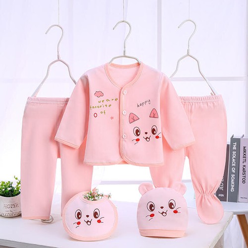 5Pcs Unisex Baby Cotton Clothes Tops Hat Pants Suit Outfit Sets Newborn