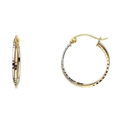 14 Kt Massive Zweifarbige Italienische Gold Doppel Runde Creolen Klapp Ohrringe Aretes de Oro