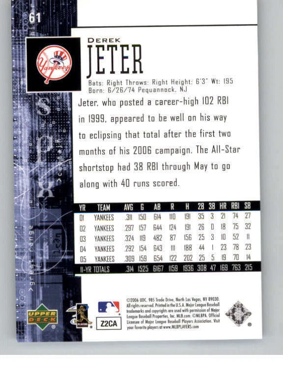 2006 SPx #61 Derek Jeter (ref 145579) - Image 2 of 2