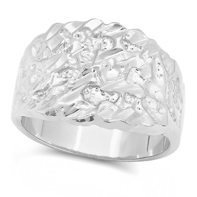 Rhodium Plated Chunky Nugget Pinky Ring, Size 7-15