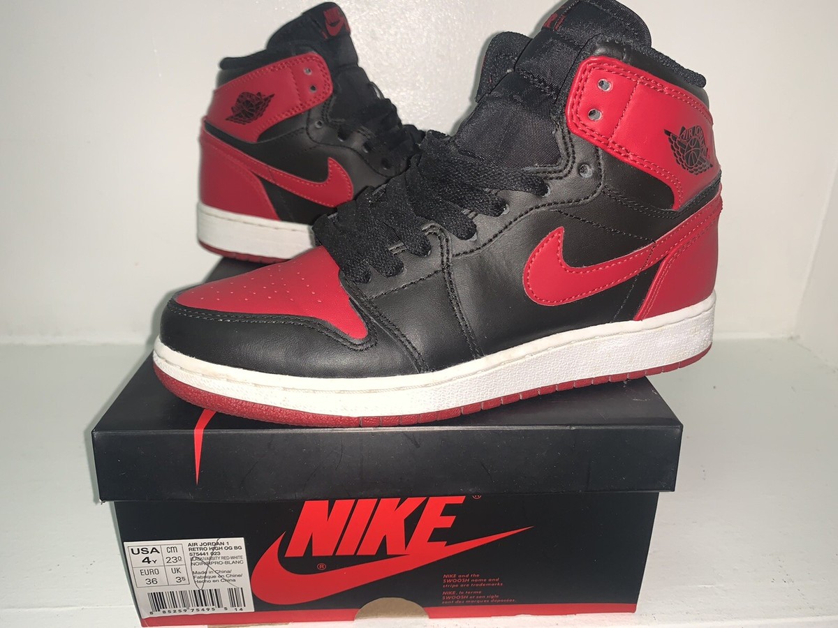 にの Air Jordan 1 Bred VNDS Size 4y | eBay