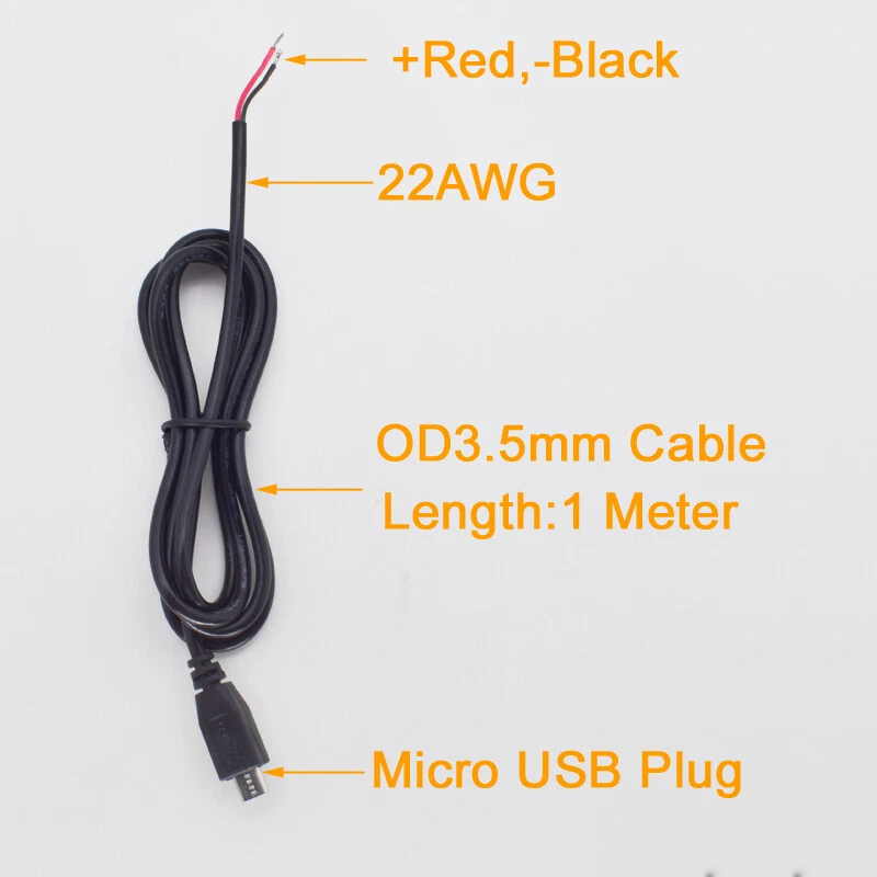 10pcs 1M/3.3ft Micro USB Male Plug Cable 2 wires Power Pigtail Cable Cord DIY - Image 3 of 4