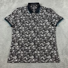 G Fore Shirt Men Large Black White Floral Performance G4 Stretch Golf Polo