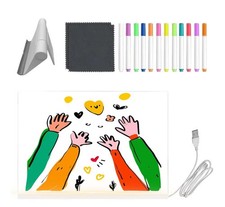 Light Up Drawing Board LED Tablet With Markers Stand Cleaning Cloth USB