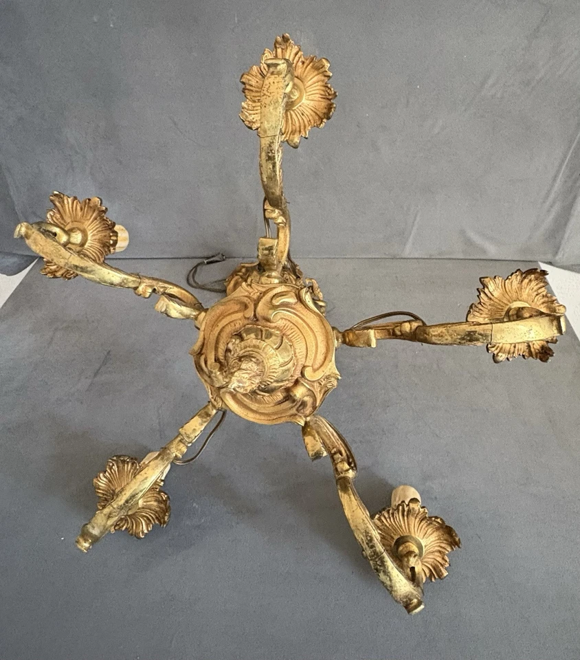 Louis XV Bronze Chandelier Ceiling Fixture 5 Light Bulbs.9lb. Victorian. French. - Image 4 of 4