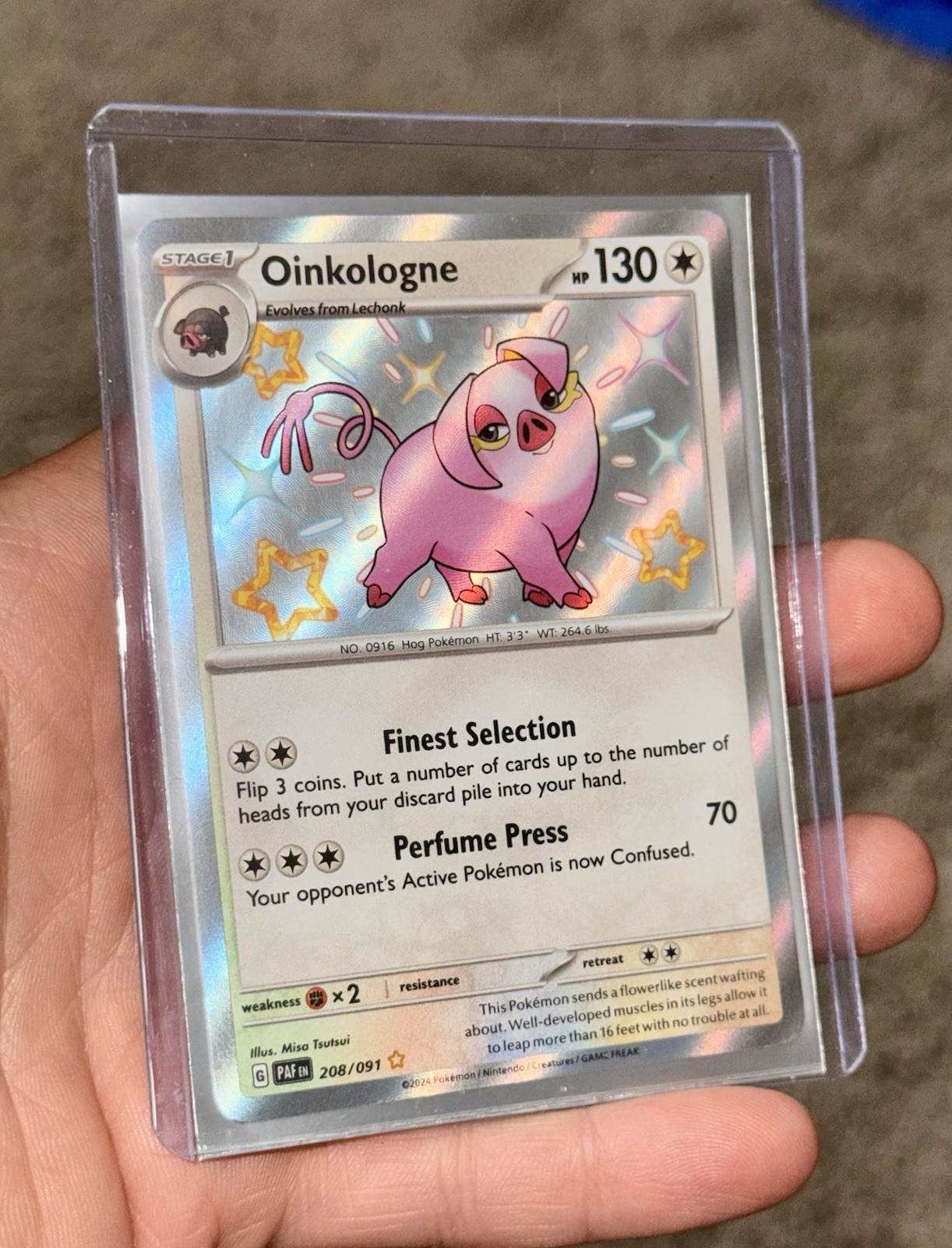 Oinkologne 208/091 Sv: Paldean Fates Holo Baby Shiny Pokemon Tcg Nm-M